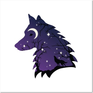 Wolf Head Night Sky Posters and Art